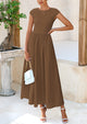 Casual Cap Sleeve Patchwork A Line Flowy Elegant Homecoming Maxi Dress