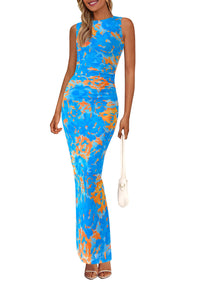 Floral Bodycon Sleeveless Mesh Maxi Long Dresses
