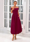 PRETTYGARDEN Womens Summer Off Shoulder Sleeveless Midi Dress Cocktail A Line Flowy Wedding Guest Dresses with Pockets
