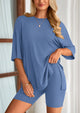 Casual Short Sleeved Round Neck Top Paired With Shorts Two-Piece Set