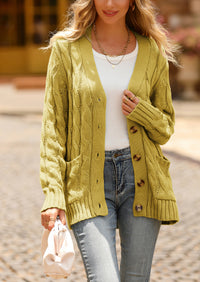 Knitted Solid Color Button Down Chunky Outwear Cardigan
