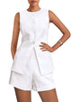 Casual Trendy Button Down Vest Tops High Waisted Shorts Business Two Piece Sets