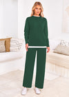 PRETTYGARDEN Two Piece Matching Sweater Lounge Sets Knit Long Sleeve Pullover Tops Wide Leg Pants