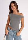 PRETTYGARDEN Womens Off The Shoulder Tops Summer Sleeveless One Shoulder Ruched Asymmetrical Y2K Going Out Crop Tank Top