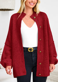 PRETTYGARDEN Women's Winter Button Down Cardigan Sweaters Mock Neck Lantern Long Sleeve Chunky Knit Jacket Trendy Outerwear