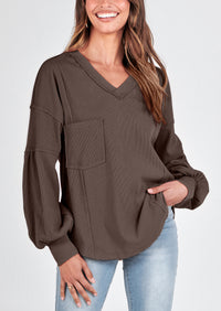 Long Sleeved Casual V-Neck Loose Knit Pullover