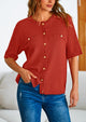 Button Down Casual Short Sleeve Crew Neck Ribbed Knit Shirts