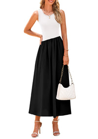 Casual Sleeveless Striped Ribbed Knit Long Dresses Beach Vacation Sundress