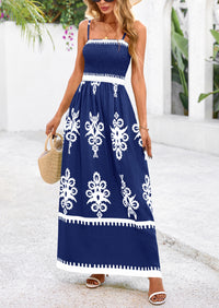 Floral Sundress Spaghetti Strap Flowy Beach Vacation Boho Maxi Dresses