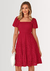 PRETTYGARDEN Womens Summer Puff Sleeve Mini Dress Off Shoulder Eyelet Smocked A Line Casual Babydoll Short Dresses