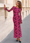 PRETTYGARDEN Women's Floral Bodycon Maxi Dress Fall Elegant Mesh Long Sleeve Formal Wedding Guest Cocktail Dresses