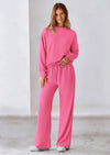 PRETTYGARDEN 2 Piece Long Sleeve Pullover Tops and Wide Leg Pants Knitted Lounge Sets