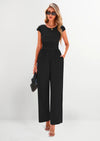 PRETTYGARDEN Summer Jumpsuits Ribbed Cap Sleeve Wide Leg Pants Women's Rompers Elegant Casual Trendy Vacation Outfits