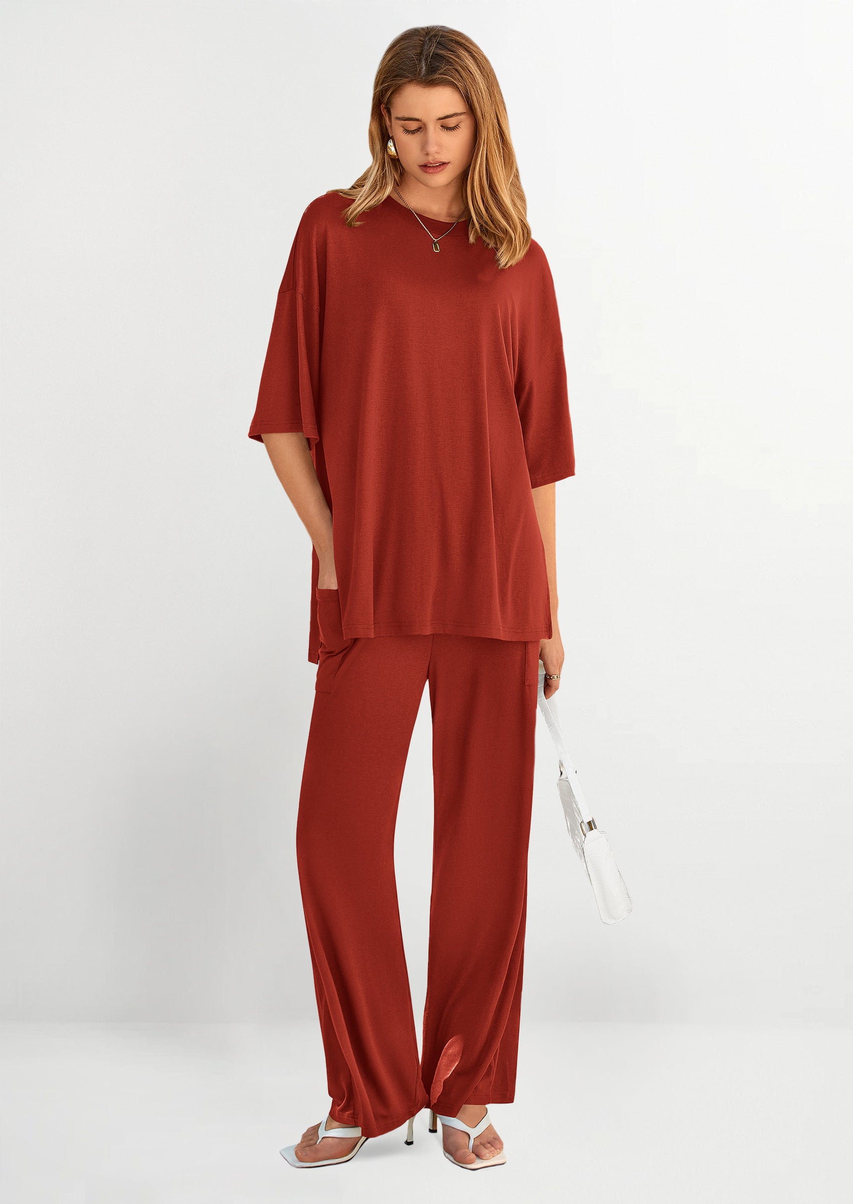 PRETTYGARDEN Women's 2 Piece Outfits Casual Short Sleeve Pullover Tops and Wide Leg Pants Lounge Sets Tracksuits
