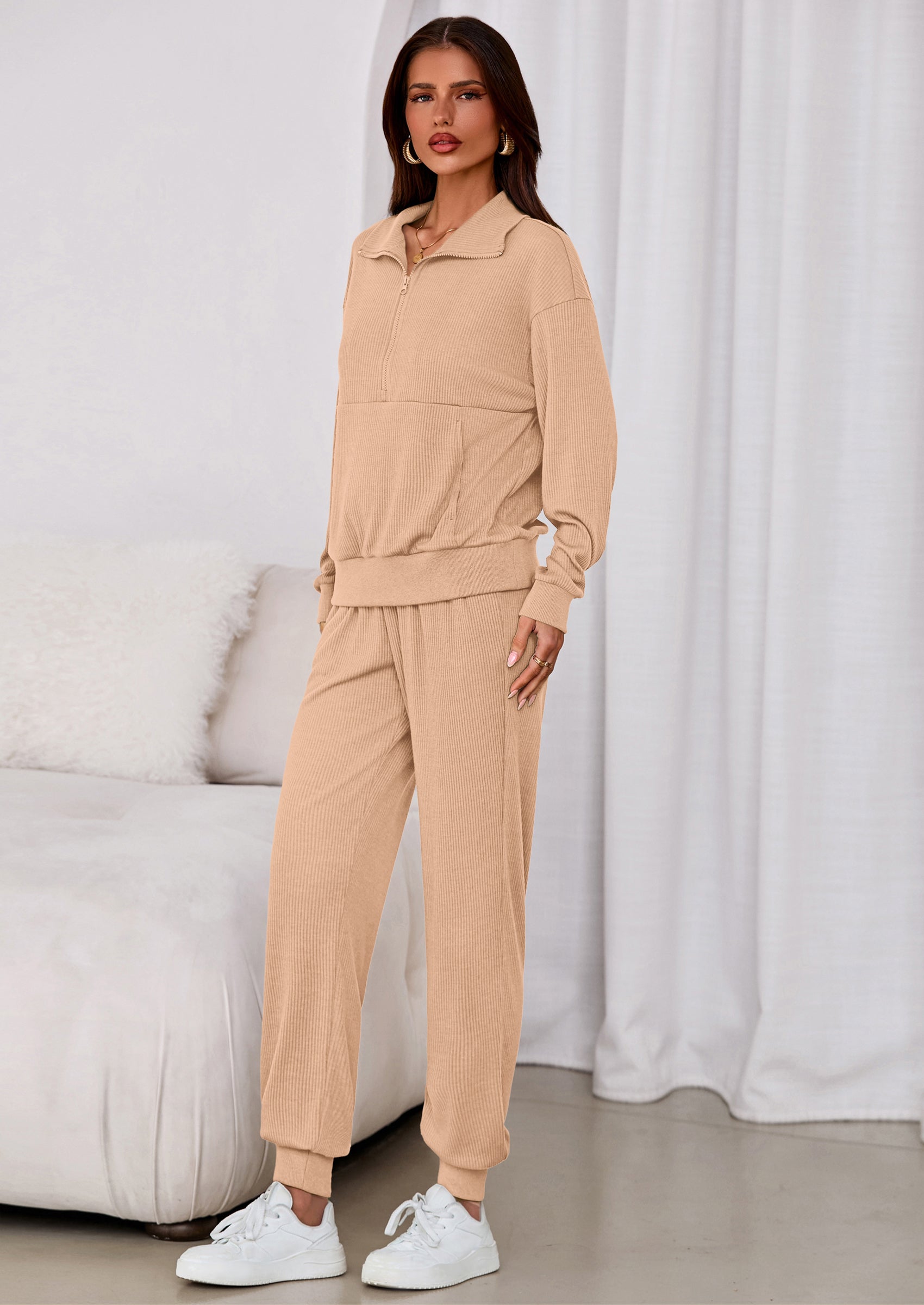 PRETTYGARDEN Women's Fall 2 Piece Lounge Sets Zip Up Sweatshirt Jogger Pants Sweat Track Suits Travel Outfit Winter Clothing