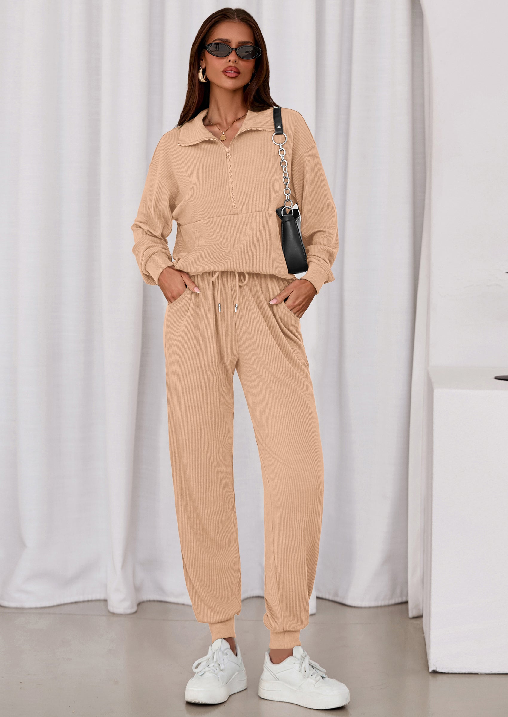 PRETTYGARDEN Women's Fall 2 Piece Lounge Sets Zip Up Sweatshirt Jogger Pants Sweat Track Suits Travel Outfit Winter Clothing