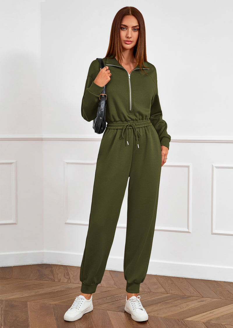 PRETTYGARDEN Long Sleeve Jumpsuits for Women Casual  Fall Fashion Zip Up Pant Rompers One Piece Sweatsuits Travel Outfits