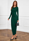 PRETTYGARDEN Women's Fall Wedding Guest Cocktail Midi Dresses Elegant Long Sleeve Bodycon Ruched Dress Fashion Clothing