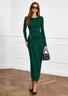 PRETTYGARDEN Women's Fall Wedding Guest Cocktail Midi Dresses Elegant Long Sleeve Bodycon Ruched Dress Fashion Clothing