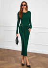 PRETTYGARDEN Women's Fall Wedding Guest Cocktail Midi Dresses Elegant Long Sleeve Bodycon Ruched Dress Fashion Clothing