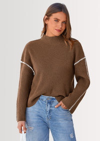 PRETTYGARDEN Women's Chunky Knit Sweaters Fall Long Sleeve Mock Neck Oversized Pullover Tops Winter Fashion Clothes