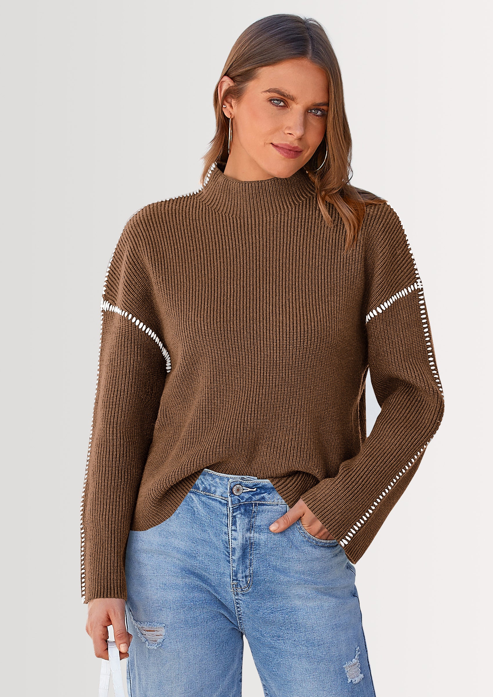 PRETTYGARDEN Women's Chunky Knit Sweaters Fall Long Sleeve Mock Neck Oversized Pullover Tops Winter Fashion Clothes