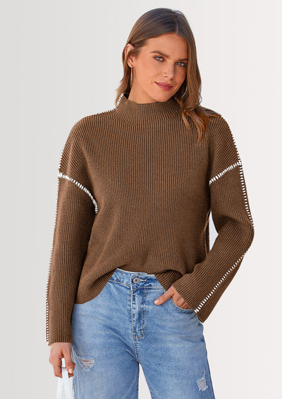 PRETTYGARDEN Women's Chunky Knit Sweaters Fall Long Sleeve Mock Neck Oversized Pullover Tops Winter Fashion Clothes