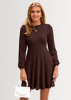 PRETTYGARDEN Womens Long Sleeve Mini Dress Fall Crewneck Ribbed Knit Soft A Line Flowy Casual Short Dresses with Pockets