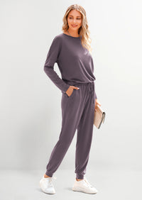 PRETTYGARDEN Lounge Outfit Long Sleeve Crewneck Pullover Tops High Waisted Pants Set Tracksuit