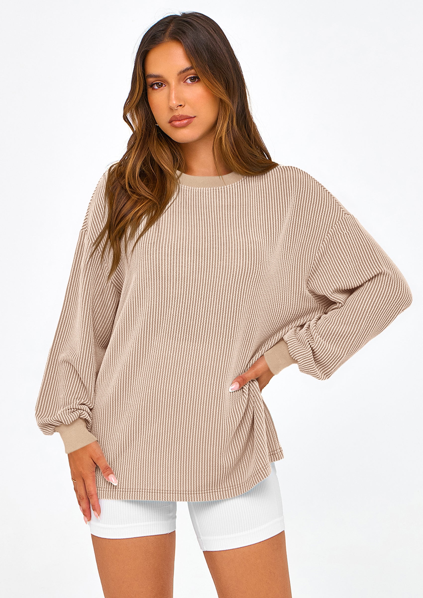 PRETTYGARDEN Women's Long Sleeve Tee Shirts Spring Fall Trendy Clothes Casual Loose Crewneck Ribbed Blouse Tunic Tops