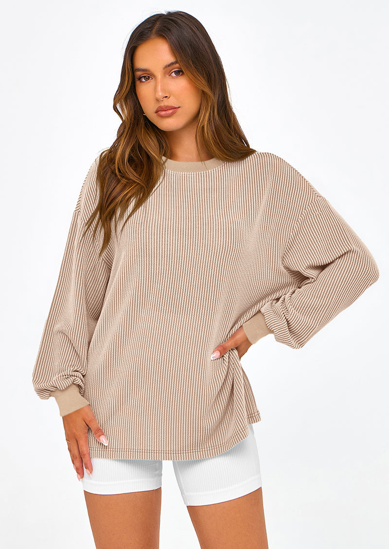 PRETTYGARDEN Women's Long Sleeve Tee Shirts Spring Fall Trendy Clothes Casual Loose Crewneck Ribbed Blouse Tunic Tops