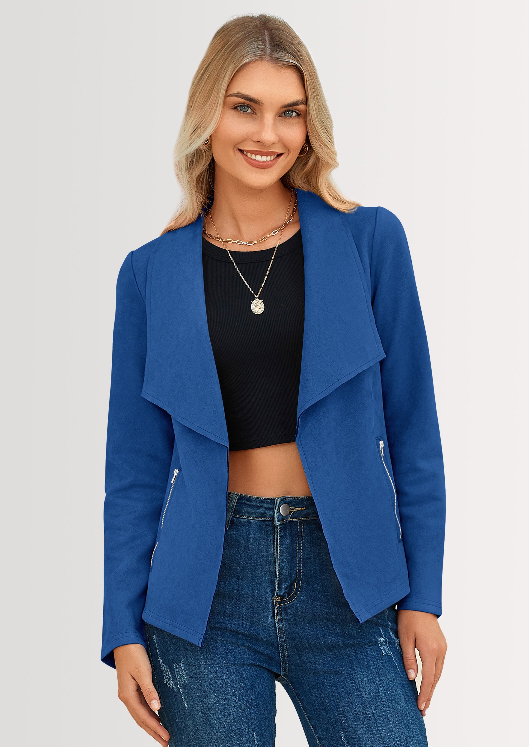 PRETTYGARDEN Women's Faux Suede Jackets Fashion Fall Clothes Long Sleeve Open Front Cropped Coat Outwear