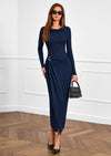 PRETTYGARDEN Women's Fall Wedding Guest Cocktail Midi Dresses Elegant Long Sleeve Bodycon Ruched Dress Fashion Clothing