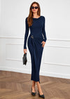 PRETTYGARDEN Women's Fall Wedding Guest Cocktail Midi Dresses Elegant Long Sleeve Bodycon Ruched Dress Fashion Clothing