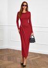 PRETTYGARDEN Women's Fall Wedding Guest Cocktail Midi Dresses Elegant Long Sleeve Bodycon Ruched Dress Fashion Clothing