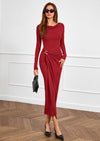 PRETTYGARDEN Women's Fall Wedding Guest Cocktail Midi Dresses Elegant Long Sleeve Bodycon Ruched Dress Fashion Clothing