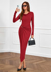 PRETTYGARDEN Women's Fall Wedding Guest Cocktail Midi Dresses Elegant Long Sleeve Bodycon Ruched Dress Fashion Clothing