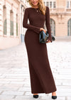 PRETTYGARDEN Women's Fall Fashion Long Sleeve Maxi Dress Ribbed Knit Boat Neck Bodycon Casual Dresses Going Out Outfits