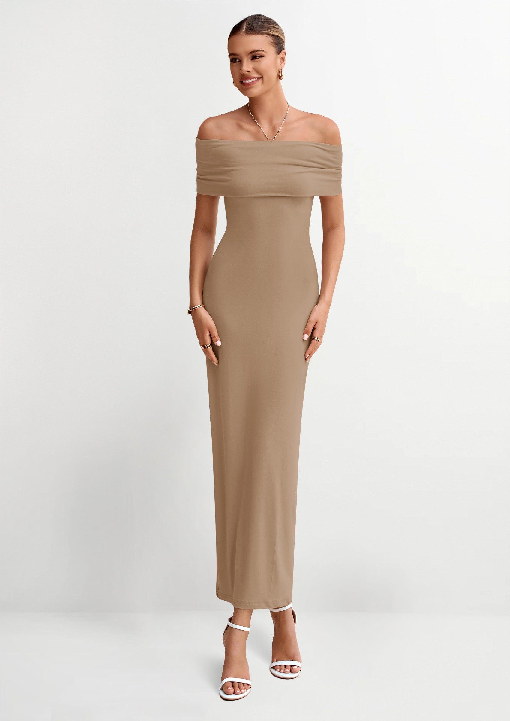 PRETTYGARDEN Women's Off The Shoulder Maxi Dresses Summer Formal Elegant Cocktail Party Wedding Guest Long Dress