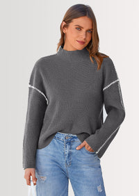 PRETTYGARDEN Women's Chunky Knit Sweaters Fall Long Sleeve Mock Neck Oversized Pullover Tops Winter Fashion Clothes