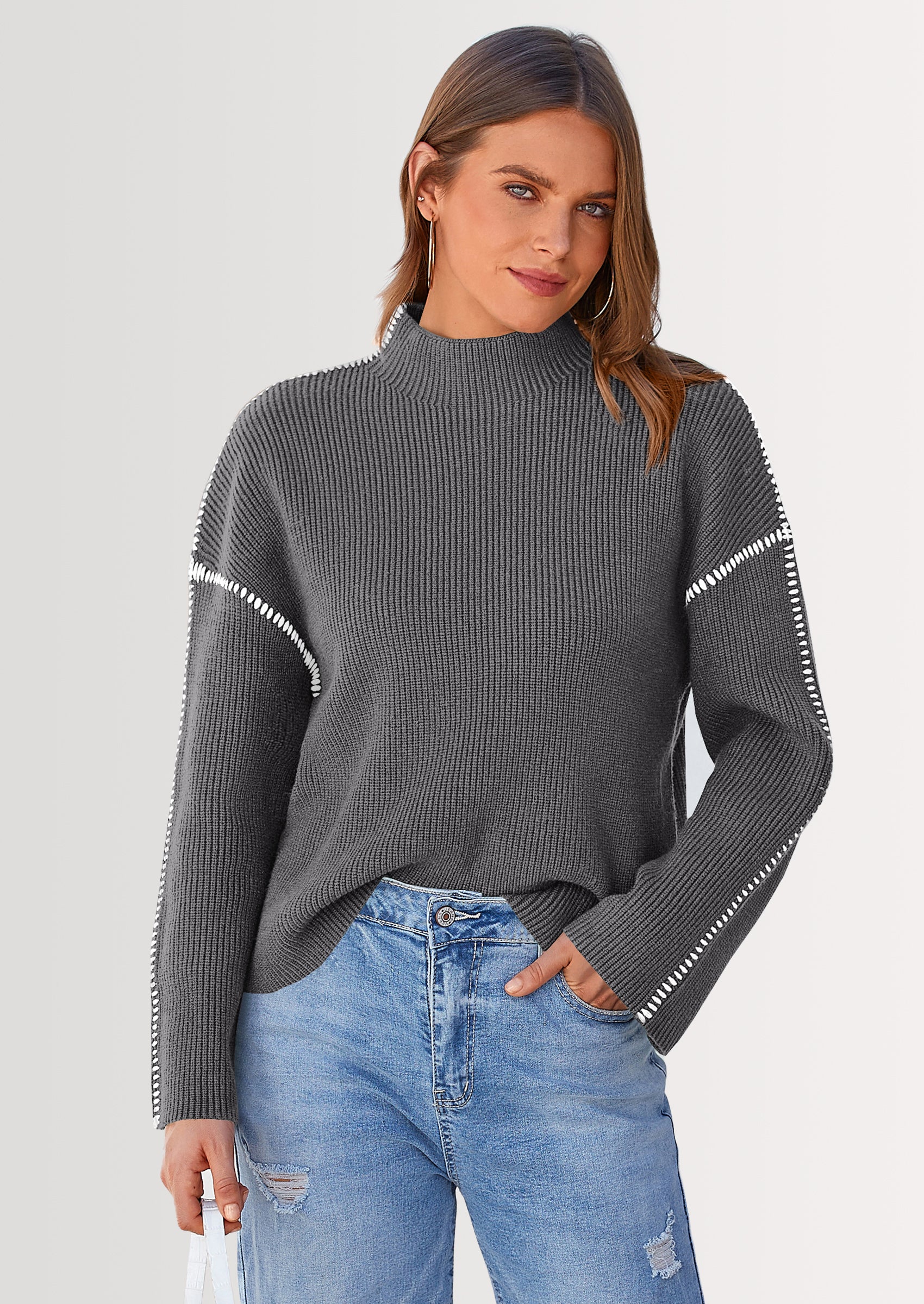 PRETTYGARDEN Women's Chunky Knit Sweaters Fall Long Sleeve Mock Neck Oversized Pullover Tops Winter Fashion Clothes