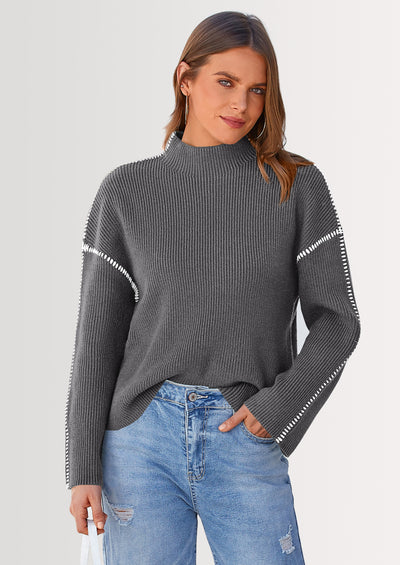 PRETTYGARDEN Women's Chunky Knit Sweaters Fall Long Sleeve Mock Neck Oversized Pullover Tops Winter Fashion Clothes
