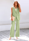 PRETTYGARDEN Women's 2 Piece Outfits Sleeveless Suit Vest and Wide Leg Pants Business Casual Blazer Sets