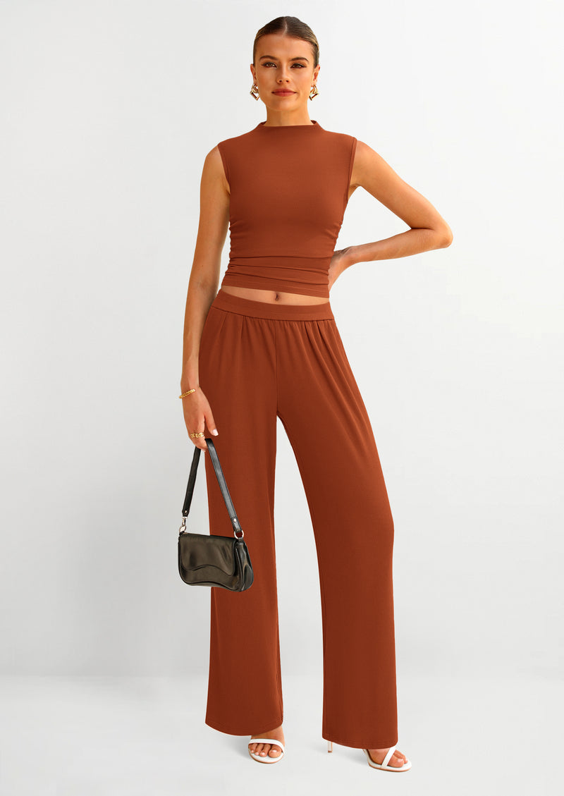 PRETTYGARDEN 2 Piece Sets for Women Summer Airport Travel Outfits Crop Tank Tops Wide Leg Pants Matching Lounge Sets