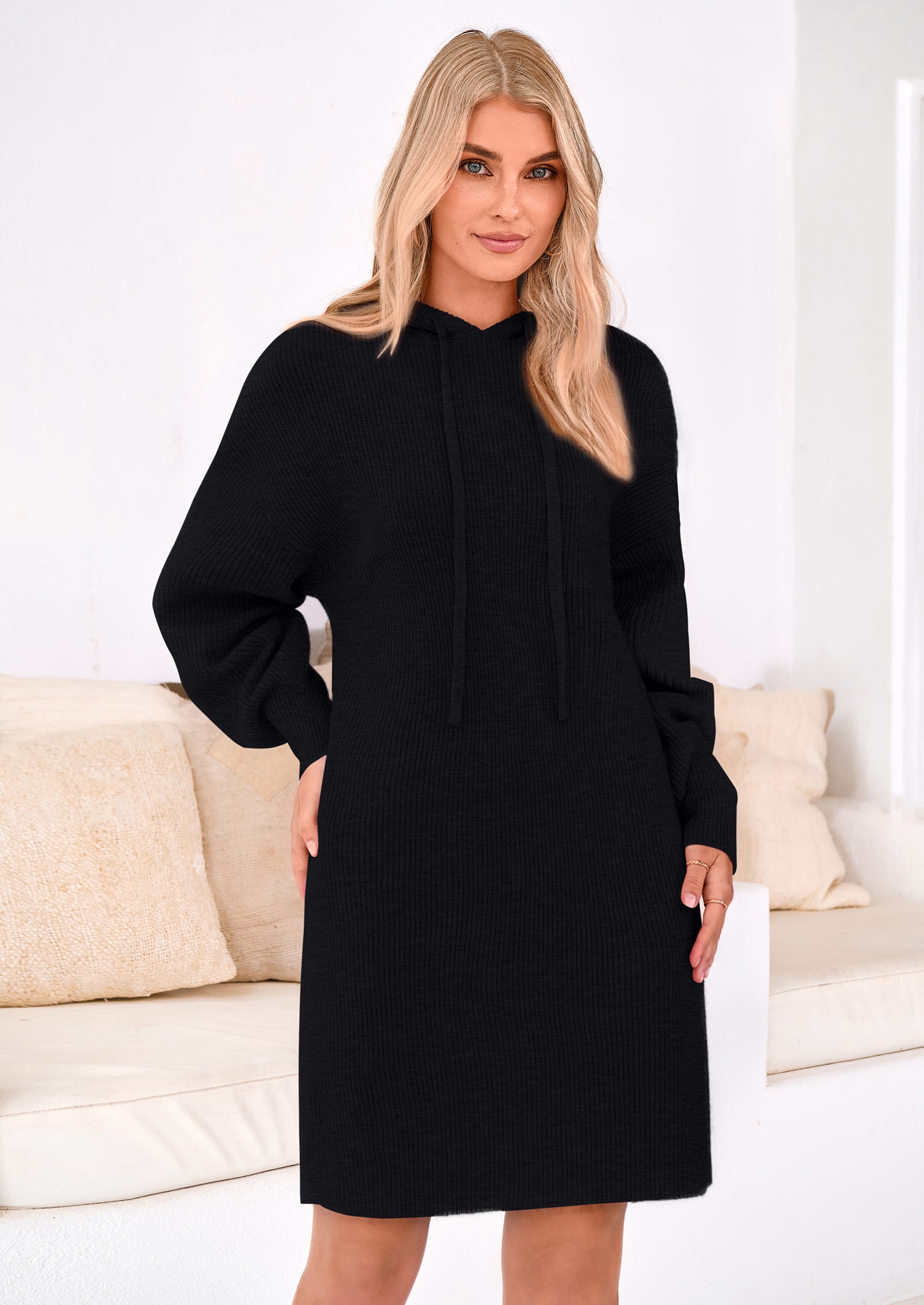 PRETTYGARDEN Womens Fall Sweater Dress Casual Long Sleeve Chunky Knit Pullover Oversized Hoodie Tunic Sweaters Winter Clothes