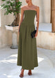 Strapless Patchwork Long Flowy Elegant Tube Top Maxi Dresses with Pockets