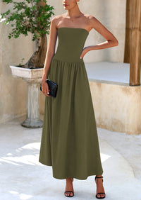Strapless Patchwork Long Flowy Elegant Tube Top Maxi Dresses with Pockets