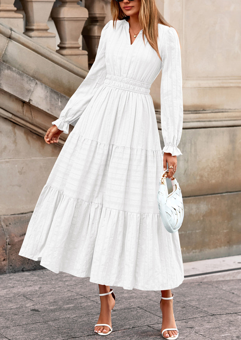 PRETTYGARDEN Women's Fall Wedding Guest Dresses Long Sleeve V Neck Flowy Elegant Holiday Party Maxi Dress with Pockets