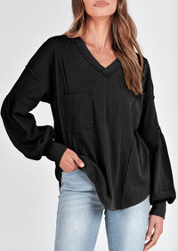 Long Sleeved Casual V-Neck Loose Knit Pullover