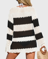 Long Sleeve Knit Crochet Bathing Beach Vacation Cover Up Dresses
